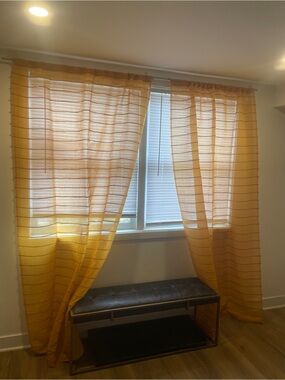 9 Mustard Yellow Sheer Window Curtains - Light-Filtering Drapes 84x45